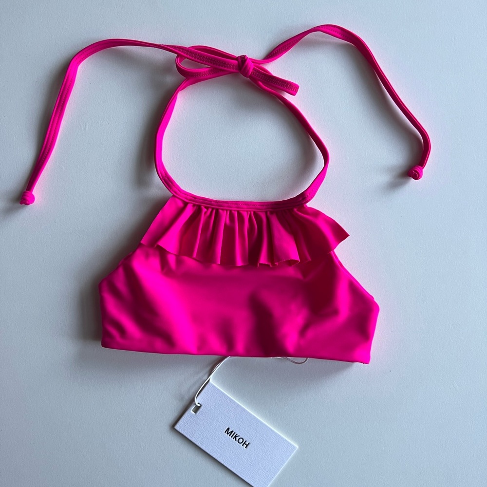 MIKOH MINI Wikiwiki Ruffle Detail Front Halter Tie Top in Pop Pink NWT